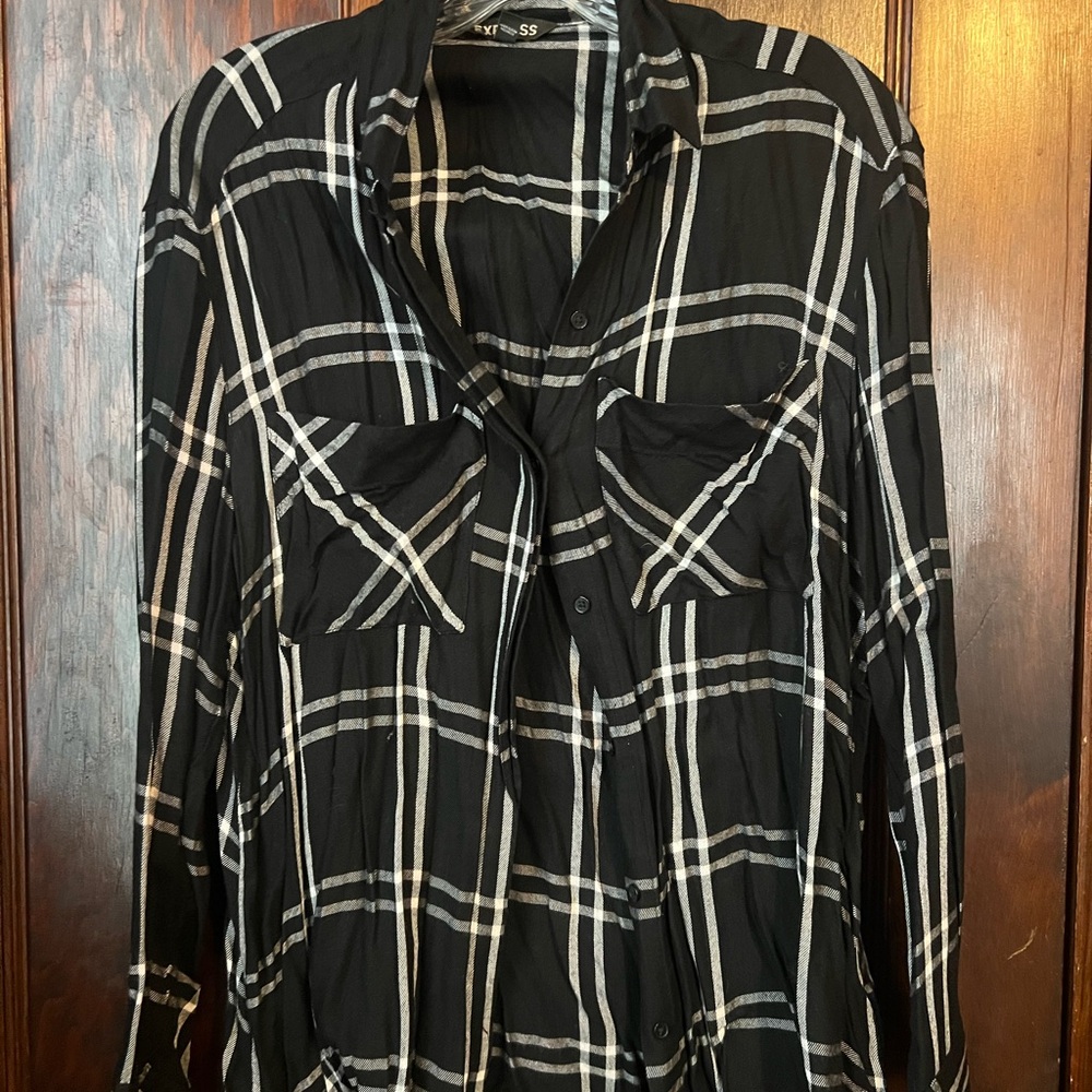Express Black and White Checkered Button Down Shirt
